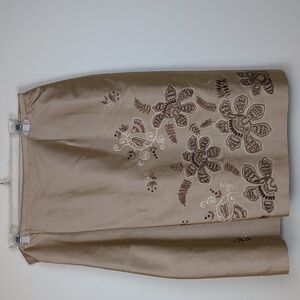 Elegant Ann Taylor Gold Silk Floral Embroidered Skirt Dressy